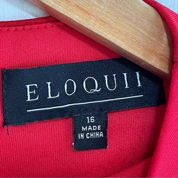 🥒 Eloquii Red Long Sleeve Ruched Sheath Mini Dress Leg Slit Red Women’s Plus 16 - Picture 9 of 11